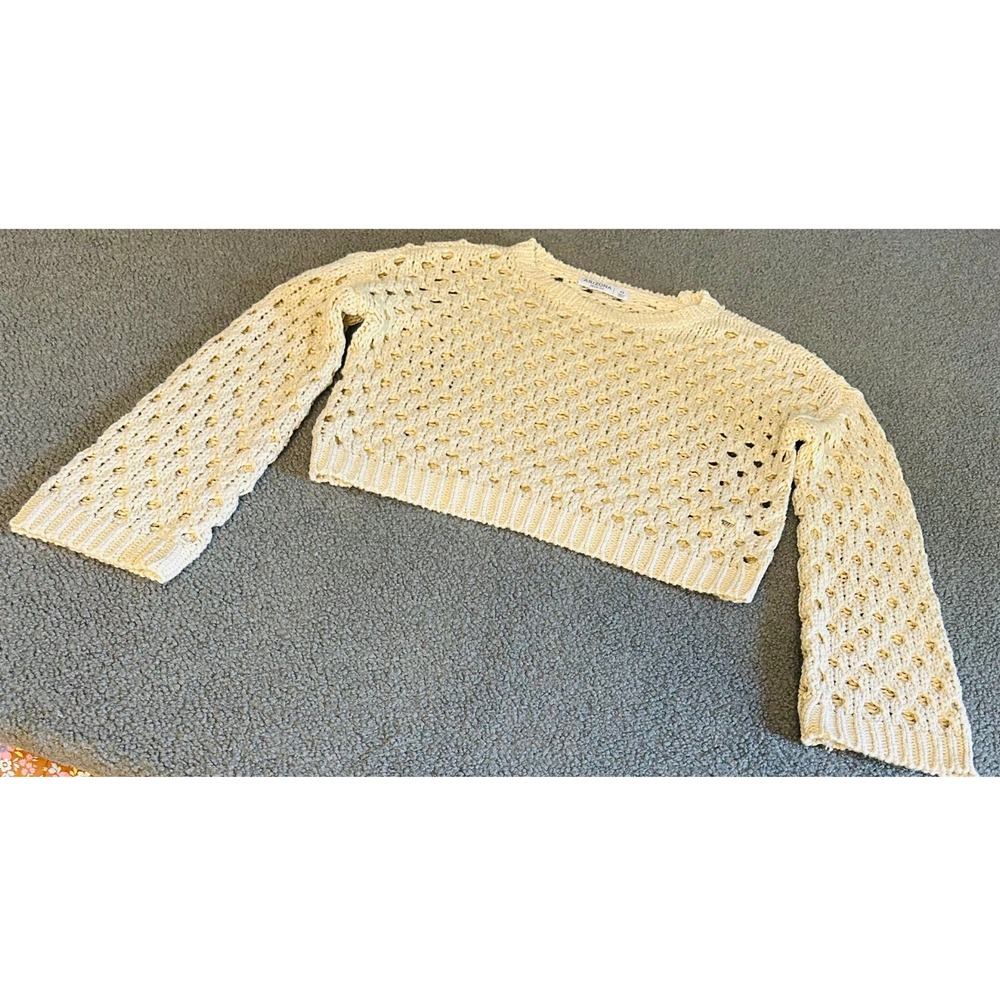 Arizona Jeans Cardigan Womens XS Oatmeal Open Knit Cable Stitch NWT